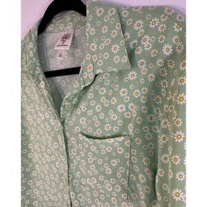 Self-esteem green & floral Daisy cropped button down top Size M Y2K 90s Cottage